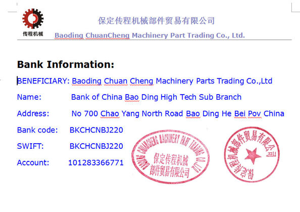 China BAODING CHUAN CHENG MACHINERY PARTS TRADING CO., LTD. zertifizierungen